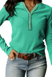 Green Trimmed Neckline Waffle Knit Henley Top
