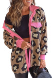Leopard Ribbed Contrasting Trim Collared Jacket