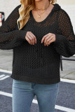 Eyelet Hooded Knitting Sweater 