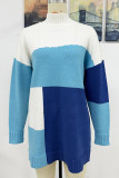 Colorblock Turtle Neck Knitting Sweater Dress