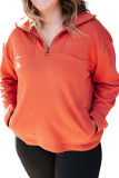 Orange O-ring Zipper Pocketed Plus Size Hoodie