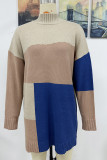 Colorblock Turtle Neck Knitting Sweater Dress