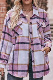 Button Up Pockets Plaid Shacket 
