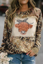 Leopard Headband Cow Graphic Leopard Long Sleeve Top