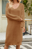 V Neck Texture Knitting Sweater Dress