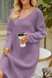 V Neck Texture Knitting Sweater Dress
