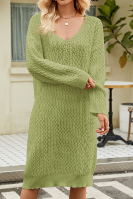 V Neck Texture Knitting Sweater Dress