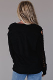 Black Braid Hollow-out Sleeves Knit Top