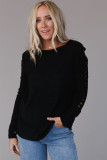 Black Braid Hollow-out Sleeves Knit Top