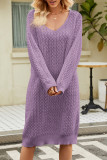 V Neck Texture Knitting Sweater Dress