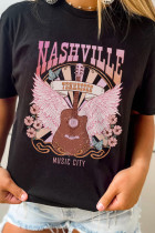 Black NASHVILLE Music City Graphic Print Short Sleeve Tee