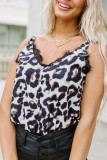Leopard Eyelash Lace Trim Adjustable Shoulder Straps Bodysuit