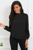 Black Color Block Bow Back Mock Neck Blouse