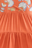 Orange Embroidered Tiered Ruffle Dress