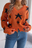 Raw Hem Star Knitting Sweater 