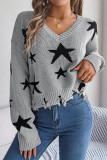 Raw Hem Star Knitting Sweater 