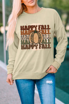 Khaki HAPPY FALL Pumpkin Graphic Print Pullover Sweatshirt