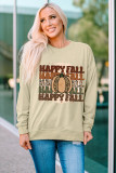 Khaki HAPPY FALL Pumpkin Graphic Print Pullover Sweatshirt