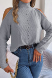 Turtleneck Cold Shoulder Cable Knitting Sweater