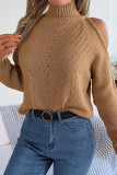 Turtleneck Cold Shoulder Cable Knitting Sweater