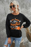 Black Slogan and Pumpkin Graphic Crewneck Pullover Sweatshirt