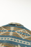 Blue Western Aztec Print Button Flap Pocket Shacket