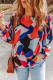 Abstract Pattern Crewneck Ruffled Puff Sleeve Blouse