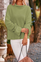 Turtleneck Plain Knitting Split Hem Sweater 
