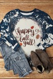 Multicolor Happy Fall Y'all Bleached Print Long Sleeve Graphic T Shirt