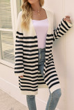 Stripes Splicing Knitting Front Open Cardigan