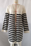 Stripes Splicing Knitting Front Open Cardigan