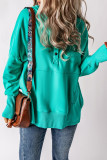 Turquoise Batwing Sleeve Pocketed Henley Hoodie