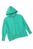 Turquoise Batwing Sleeve Pocketed Henley Hoodie