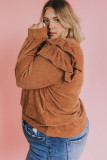 Brown Plus Size Solid Ruffled Tiered Long Sleeve Top