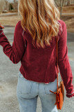 Red Brown Textured Round Neck Long Sleeve Top