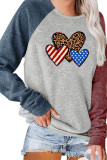 Leopard US Flag Heart Color Block Sleeves Plus Size Top