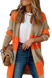 Orange Colorblock Ribbed Knit Cardigan