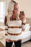 White Tie Dye Striped Loose Knitted Long Sleeve Top with Slits