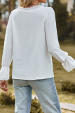 Plain V Neck Lace Puff Long Sleeves Blouse