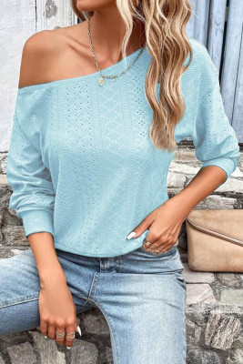 Plain One Shoulder Jacquard Long Sleeves Top