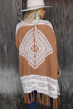 Brown Western Furry Knit Tassel Hem Cardigan