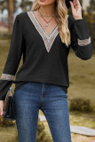 Plain V Neck Lace  Puff Long Sleeves Top