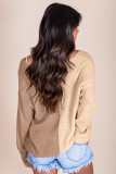 Khaki Long Sleeve V-Neck Colorblock Sweater