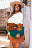 Brown Plus Size Ribbed Trim Color Block Sweater