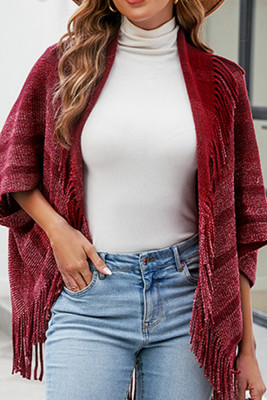 Striped Knit Tassels Open Cape Sweater Cardigan