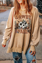 Khaki HOWDY FALL Pumpkin Print Split Pullover Sweatshirt