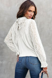 White Mock Neck Lace Splicing Long Sleeve Blouse