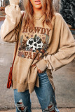 Khaki HOWDY FALL Pumpkin Print Split Pullover Sweatshirt