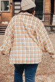 Khaki Plus Size Plaid Jacket with Flap Pockets