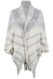 Striped Knit Tassels Open Cape Sweater Cardigan